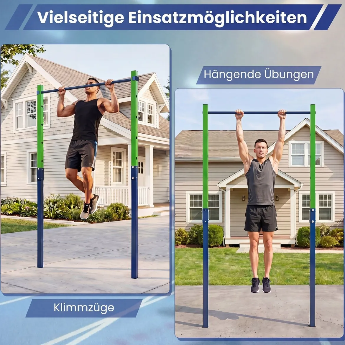 Klimmzugstange Reckstange Höhenverstellbar 80-172 cm Dip Station aus Verzinktem Stahl bis 110 kg Rot/Blau