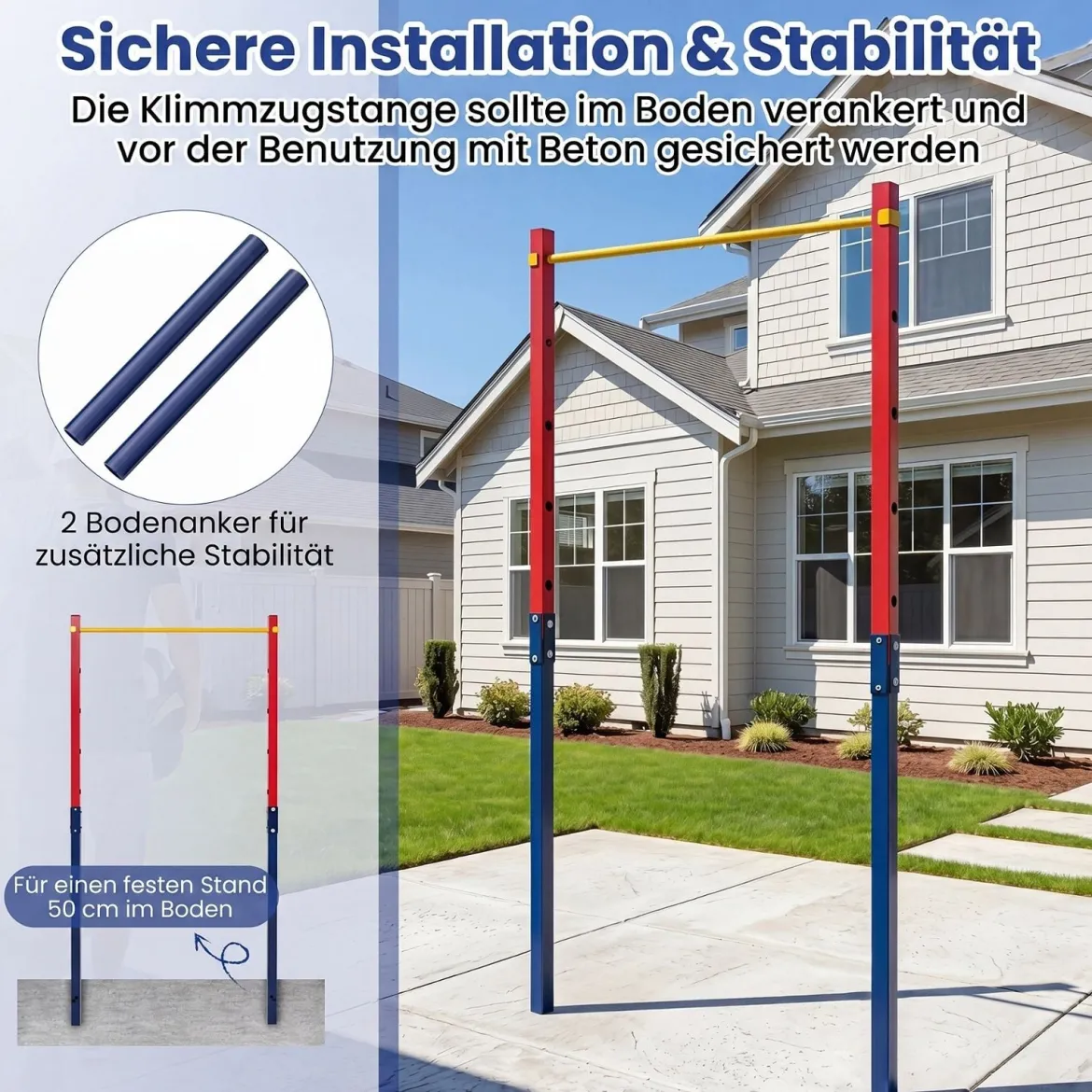 Klimmzugstange Reckstange Höhenverstellbar 80-172 cm Dip Station aus Verzinktem Stahl bis 110 kg Rot/Blau