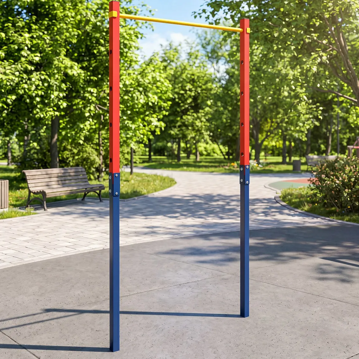 Klimmzugstange Reckstange Höhenverstellbar 80-172 cm Dip Station aus Verzinktem Stahl bis 110 kg Rot/Blau