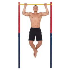 Klimmzugstange Reckstange Höhenverstellbar 80-172 cm Dip Station aus Verzinktem Stahl bis 110 kg Rot/Blau
