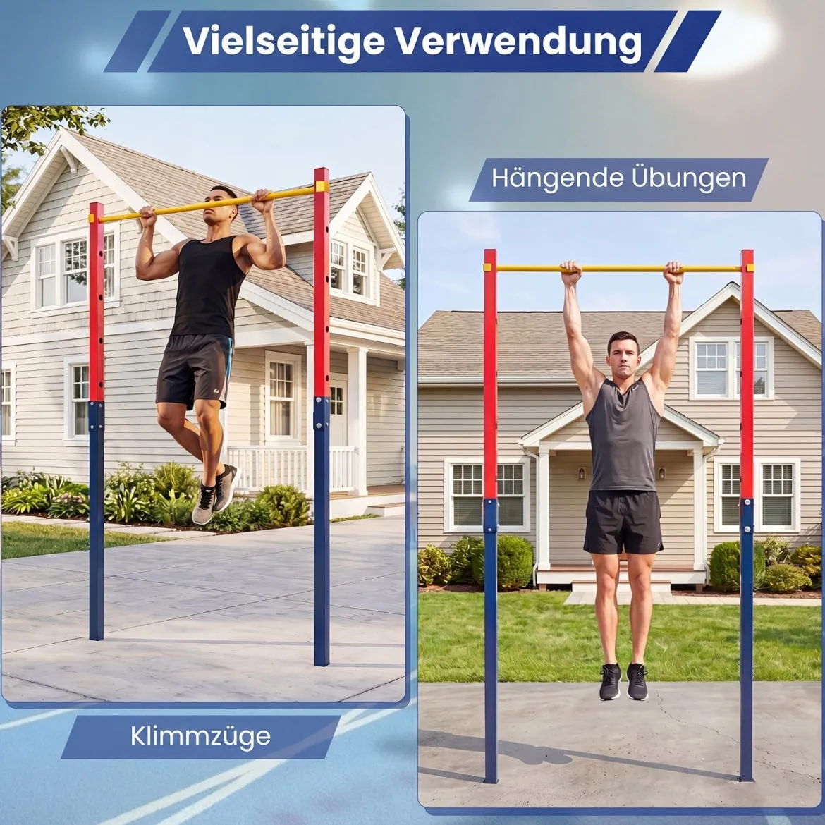 Klimmzugstange Reckstange Höhenverstellbar 80-172 cm Dip Station aus Verzinktem Stahl bis 110 kg Rot/Blau