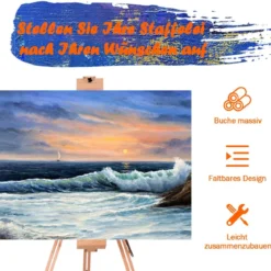 Künstler-Staffelei Tragbare Künstler-Staffelei mit Ablage verstellbar Standstaffelei 96 x 96 x 192 cm Natur