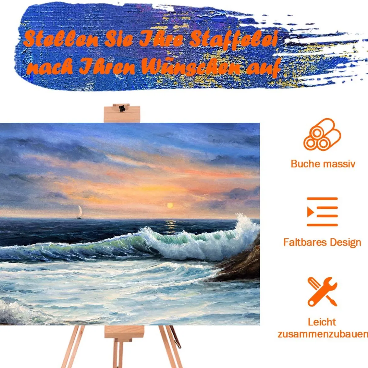 Künstler-Staffelei Tragbare Künstler-Staffelei mit Ablage verstellbar Standstaffelei 96 x 96 x 192 cm Natur