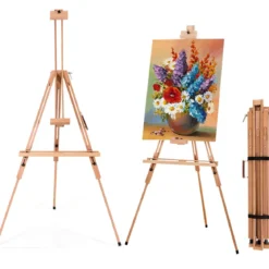 Künstler-Staffelei Tragbare Künstler-Staffelei mit Ablage verstellbar Standstaffelei 96 x 96 x 192 cm Natur