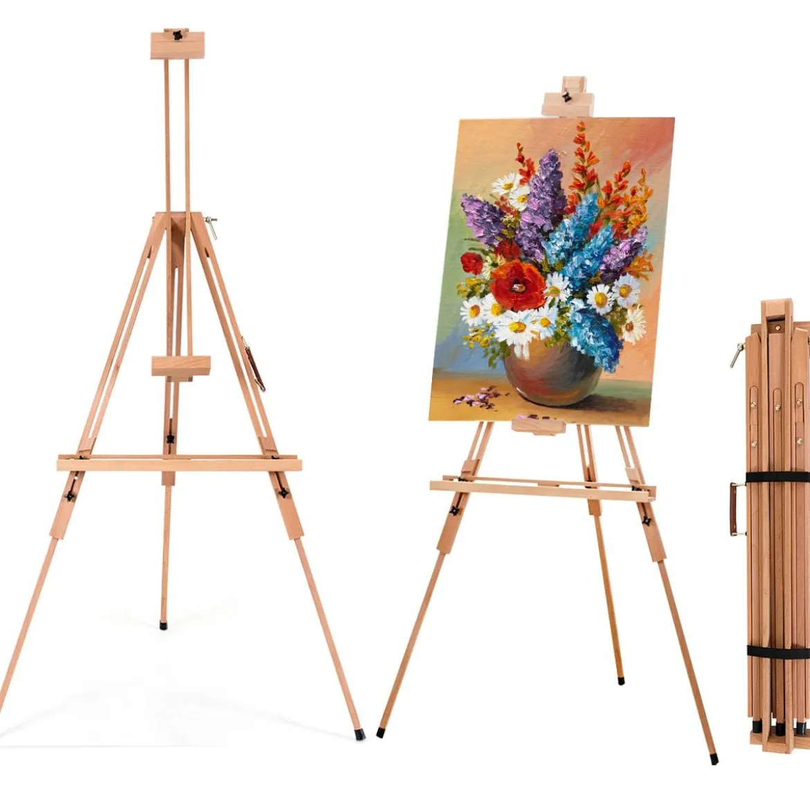 Künstler-Staffelei Tragbare Künstler-Staffelei mit Ablage verstellbar Standstaffelei 96 x 96 x 192 cm Natur