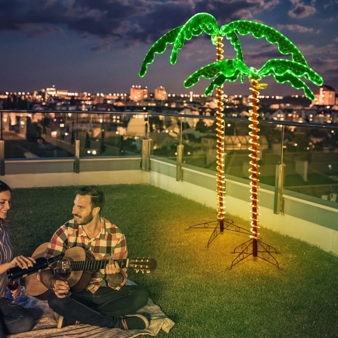 künstliche beleuchtete Palme mit LED-Lichtern klappbarem Sockel LED Palme 118 x 80 x 154 cm