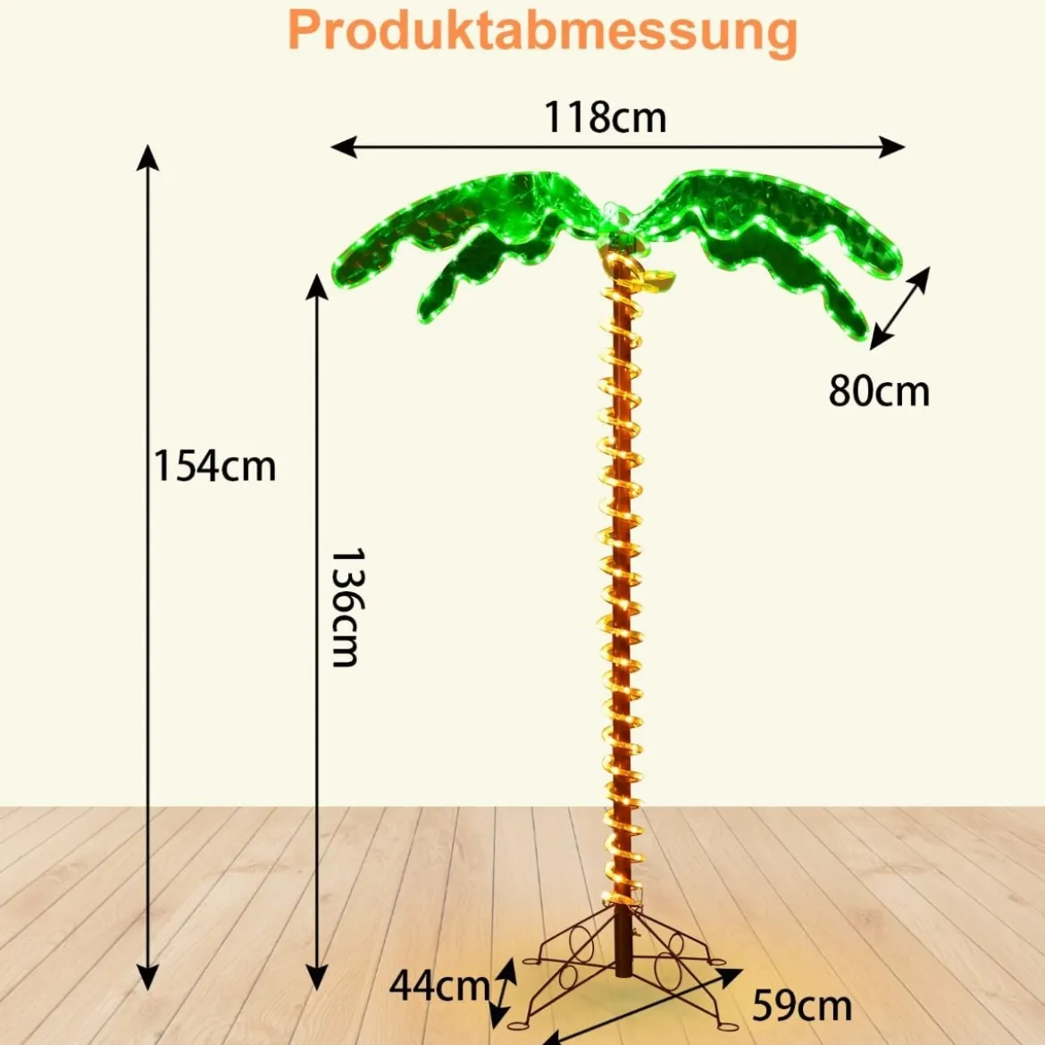 künstliche beleuchtete Palme mit LED-Lichtern klappbarem Sockel LED Palme 118 x 80 x 154 cm