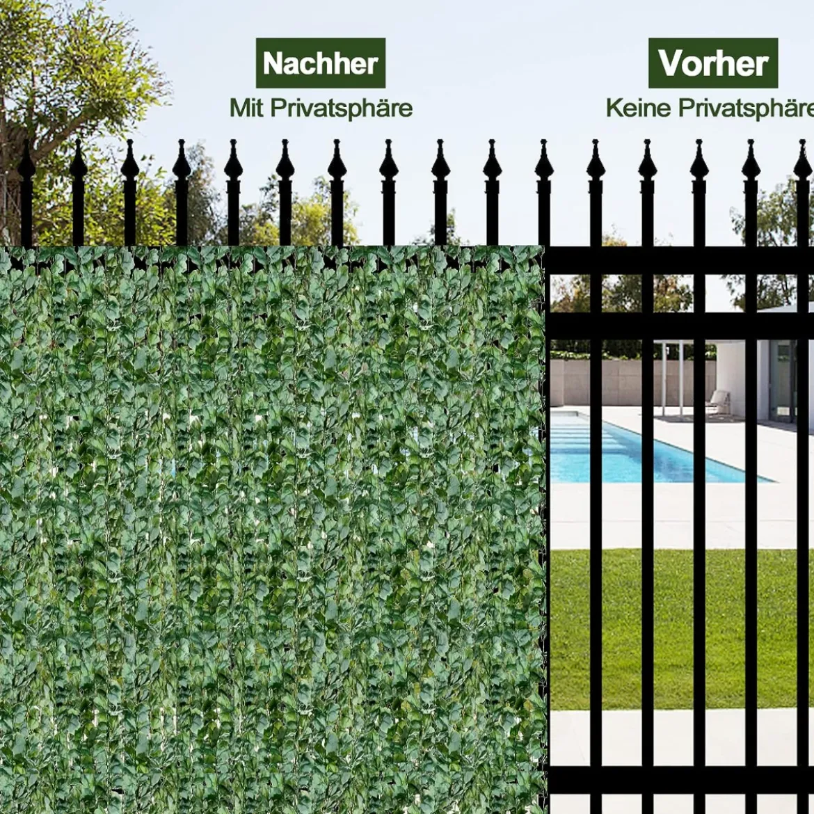Künstliche Efeu Garten Sichtschutz Balkonsichtschutz Blätteroptik Windschutz 150 x 240 cm Grün