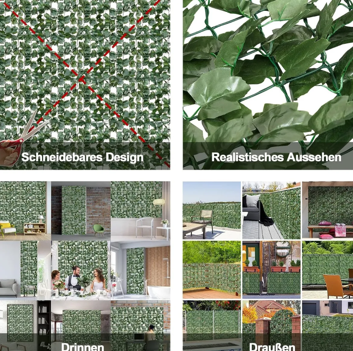 Künstliche Efeu Garten Sichtschutz Balkonsichtschutz Blätteroptik Windschutz 150 x 240 cm Grün