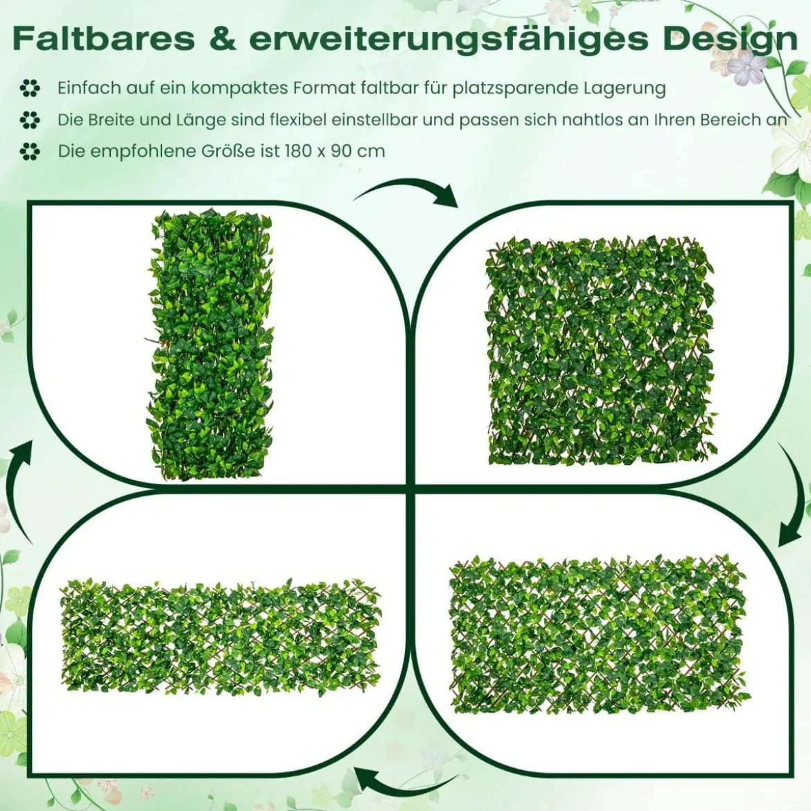 Künstliche Garten Sichtschutz Pflanzenwand Hecken mit Efeublättern / Eukalyptus Blättern