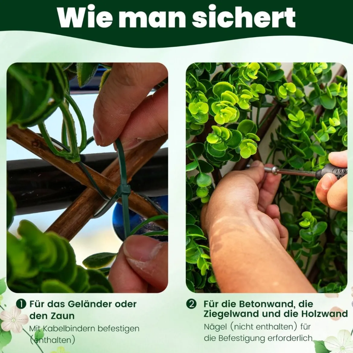 Künstliche Garten Sichtschutz Pflanzenwand Hecken mit Efeublättern / Eukalyptus Blättern