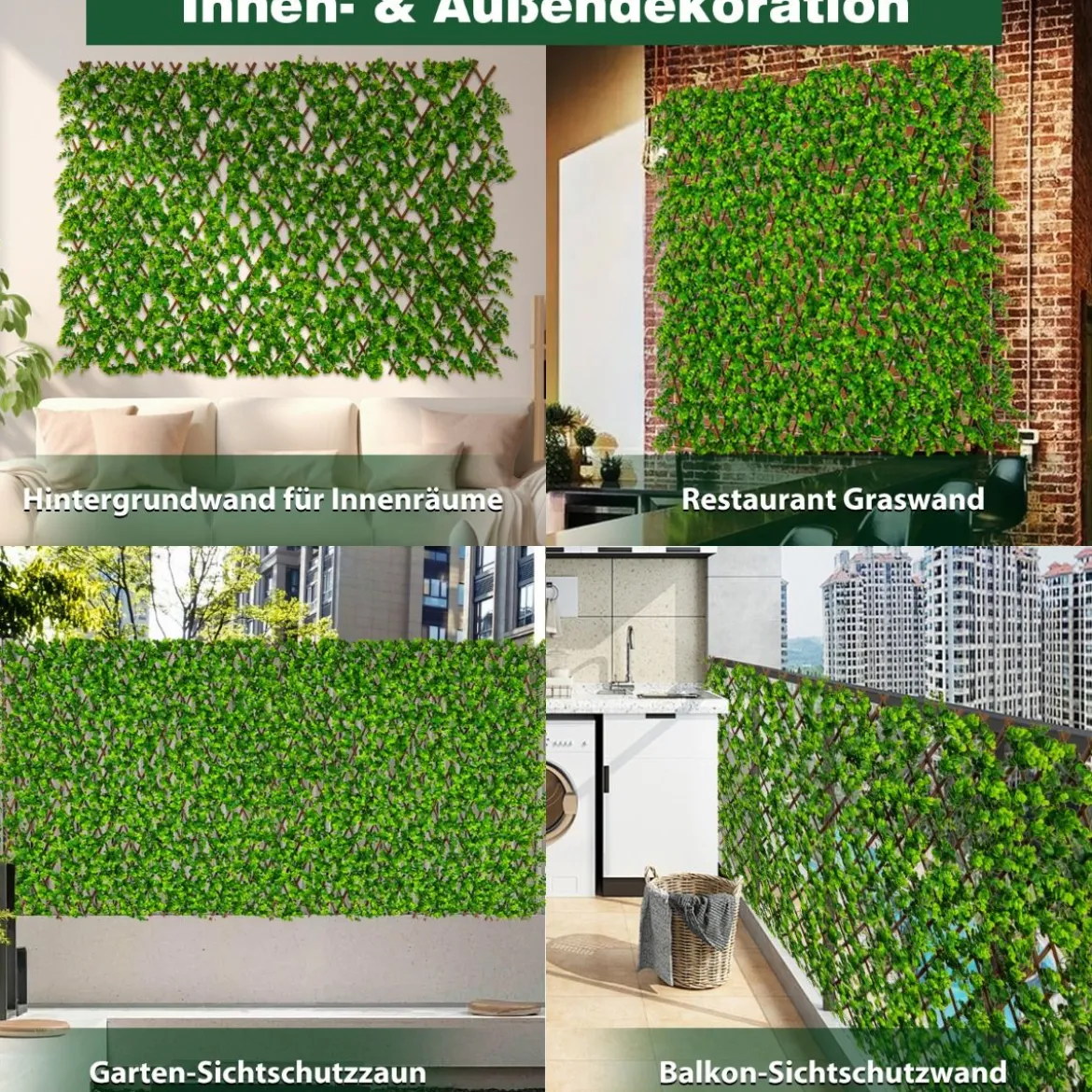 Künstliche Garten Sichtschutz Pflanzenwand Hecken mit Efeublättern / Eukalyptus Blättern