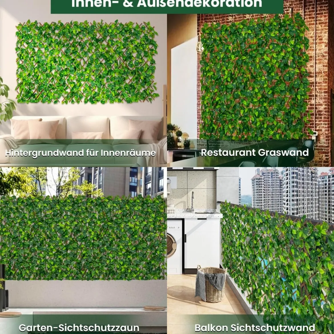 Künstliche Garten Sichtschutz Pflanzenwand Hecken mit Efeublättern / Eukalyptus Blättern