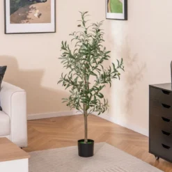 Künstliche Olivenbaum Kunstpflanze 130 cm Zimmerpflanze mit Zementtopf