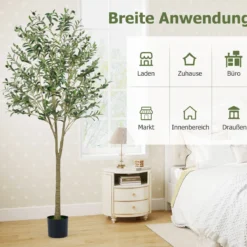 künstliche Olivenbäume 180 cm hohe künstliche Olivenpflanzen mit Kunststoff-Pflanzgefäß Grün