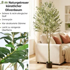 künstliche Olivenbäume 180 cm hohe künstliche Olivenpflanzen mit Kunststoff-Pflanzgefäß Grün