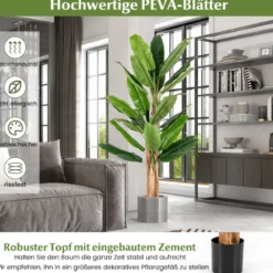 Künstlicher Bananenbaum mit 27 Blättern & Natürlichem Stamm Bananenpflanze Kunstpflanze 195 cm