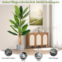 Künstlicher Bananenbaum mit 27 Blättern & Natürlichem Stamm Bananenpflanze Kunstpflanze 195 cm