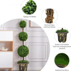 Künstlicher Formschnittbaum 120 cm großer Kunstbaum mit 3 Kugeln UV & Wasserschutz mit Zement gefüllter Topf