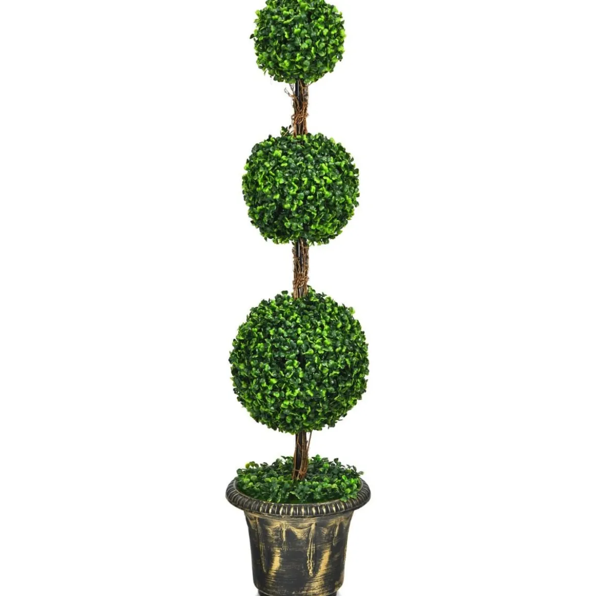 Künstlicher Formschnittbaum 120 cm großer Kunstbaum mit 3 Kugeln UV & Wasserschutz mit Zement gefüllter Topf