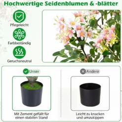 Künstlicher Impatiens Baum 90 cm Kunstpflanze im Topf mit 210 Seidenblumen und 55 Blättern Rosa