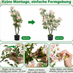 Künstlicher Impatiens Baum 90 cm Kunstpflanze im Topf mit 210 Seidenblumen und 55 Blättern Rosa