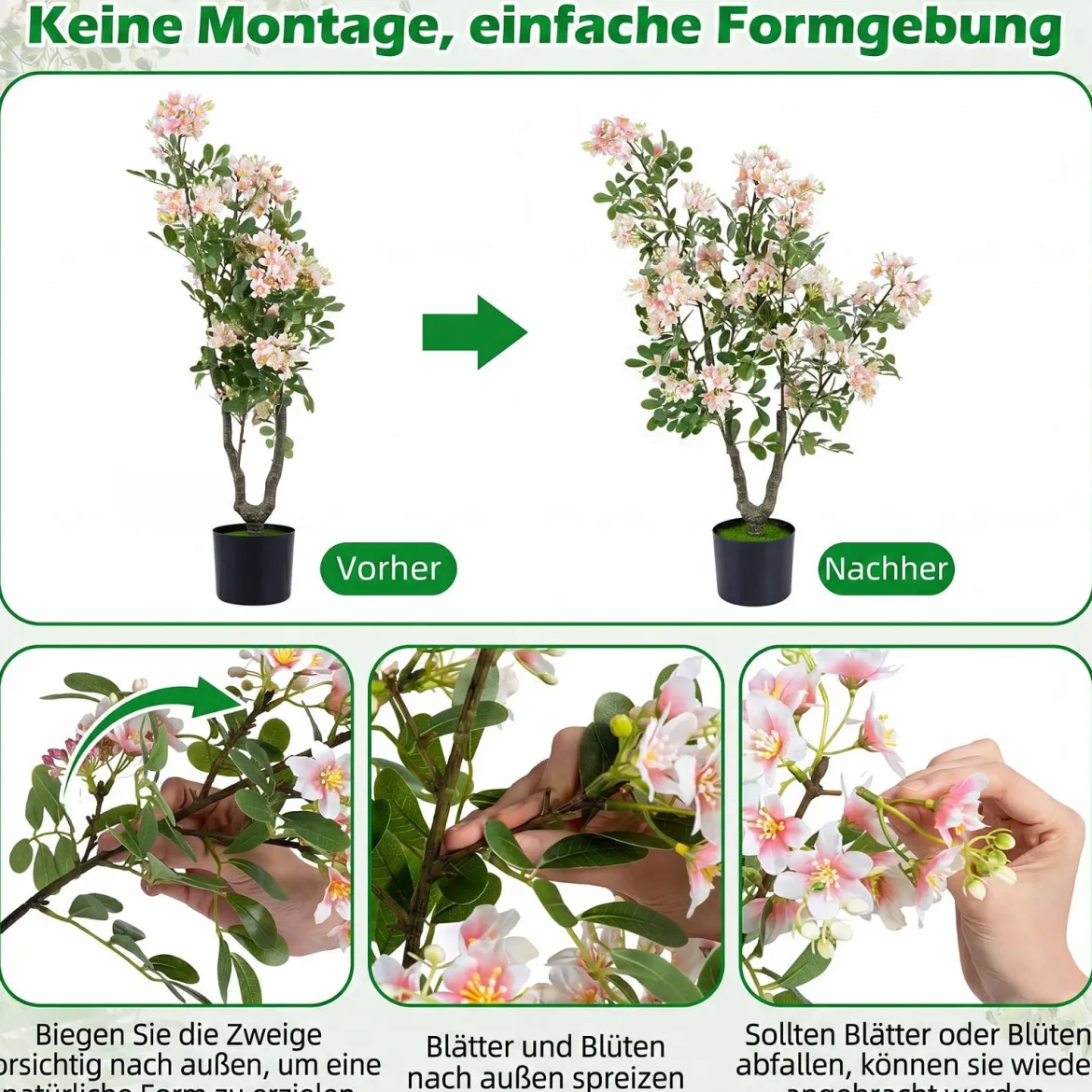 Künstlicher Impatiens Baum 90 cm Kunstpflanze im Topf mit 210 Seidenblumen und 55 Blättern Rosa