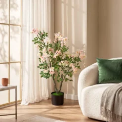 Künstlicher Impatiens Baum 90 cm Kunstpflanze im Topf mit 210 Seidenblumen und 55 Blättern Rosa