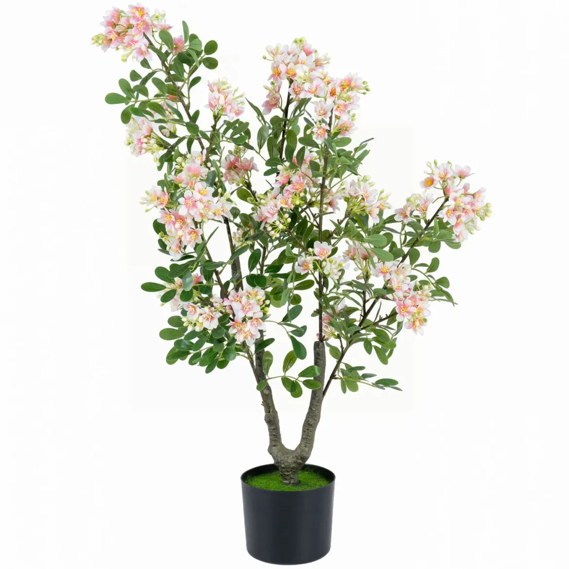 Künstlicher Impatiens Baum 90 cm Kunstpflanze im Topf mit 210 Seidenblumen und 55 Blättern Rosa