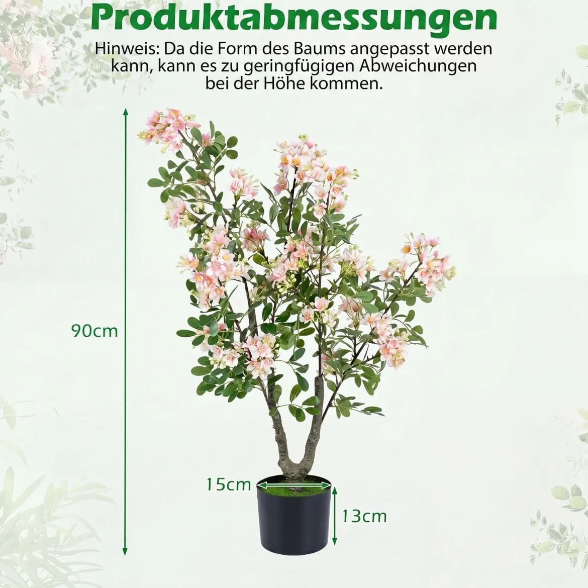 Künstlicher Impatiens Baum 90 cm Kunstpflanze im Topf mit 210 Seidenblumen und 55 Blättern Rosa