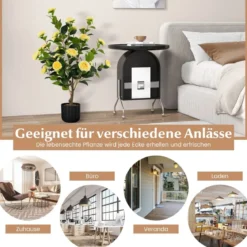 Künstlicher Kamelienbaum 95 cm Kunstblumenpflanze Künstlicher Baum im Zementtopf Gelb