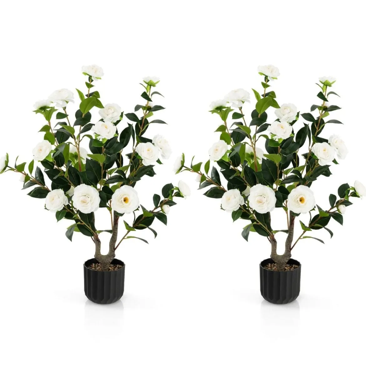 Künstlicher Kamelienbaum 95 cm Kunstblumenpflanze Künstlicher Baum im Zementtopf Weiß
