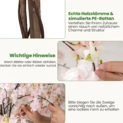 Künstlicher Kirschblütenbaum im Pflanztopf Kunstblumenpflanze mit Weißen Blumen 163 cm