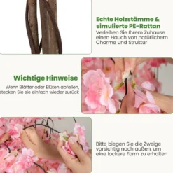 Künstlicher Kirschblütenbaum im Pflanztopf Kunstblumenpflanze mit Rosa Blumen 163 cm