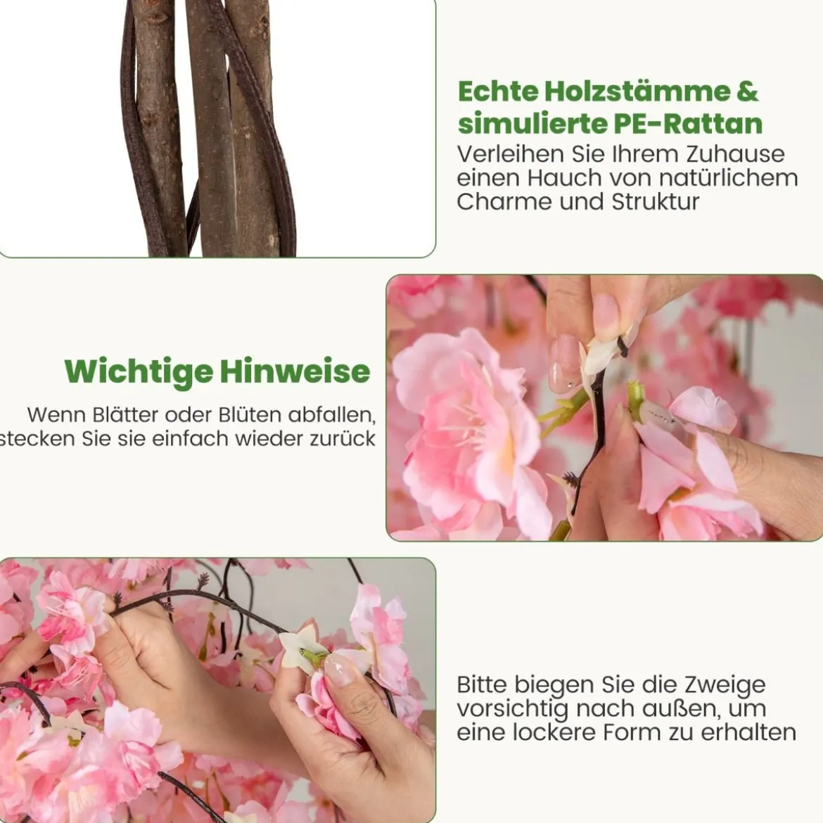 Künstlicher Kirschblütenbaum im Pflanztopf Kunstblumenpflanze mit Rosa Blumen 163 cm