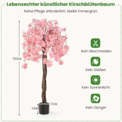 Künstlicher Kirschblütenbaum im Pflanztopf Kunstblumenpflanze mit Rosa Blumen 163 cm