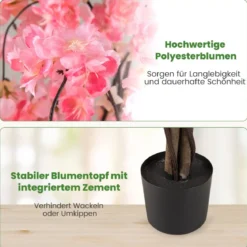 Künstlicher Kirschblütenbaum im Pflanztopf Kunstblumenpflanze mit Rosa Blumen 163 cm
