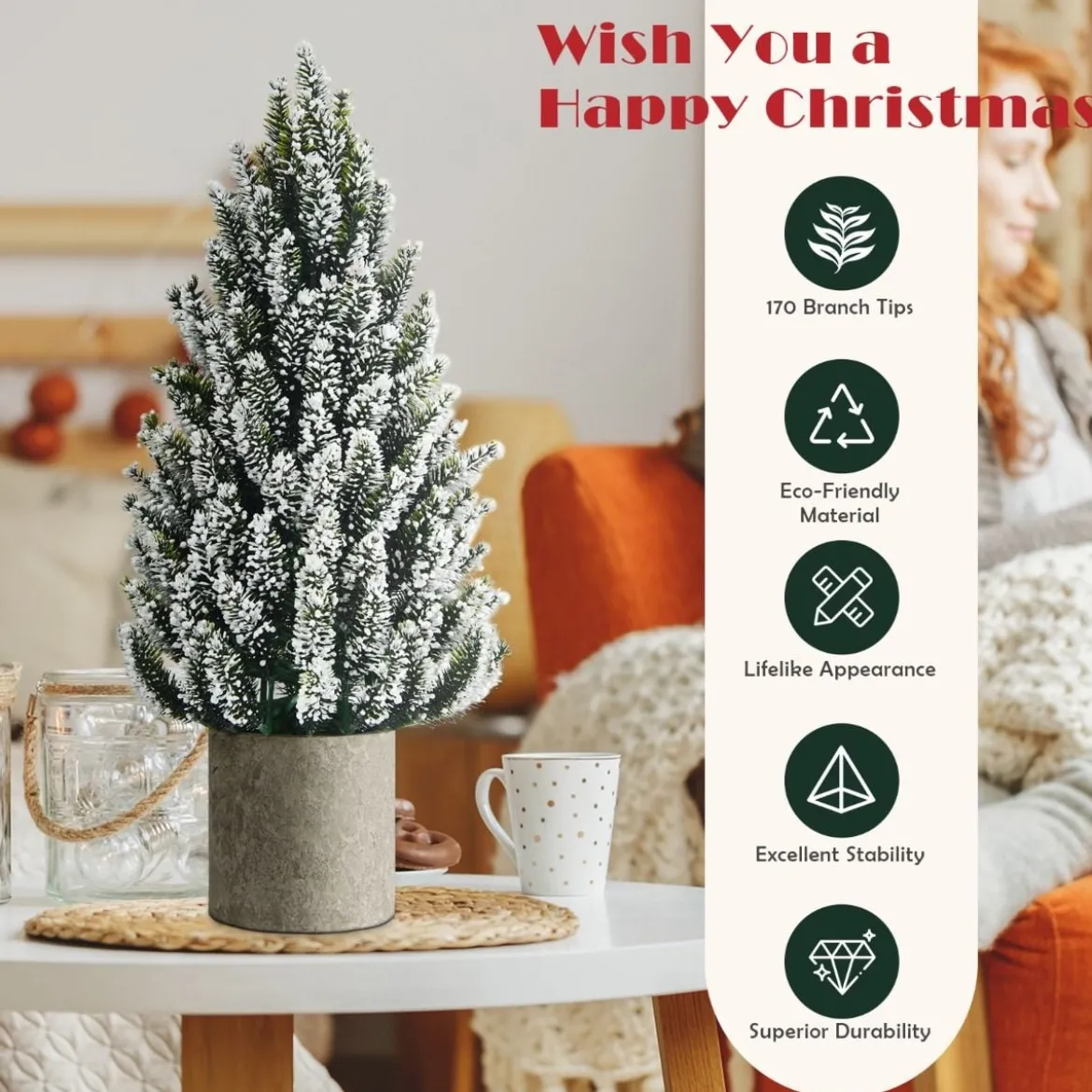 Künstlicher Mini-Weihnachtsbaum 47 cm hoher Mini-Weihnachtsbaum aus PE Grün + Weiß