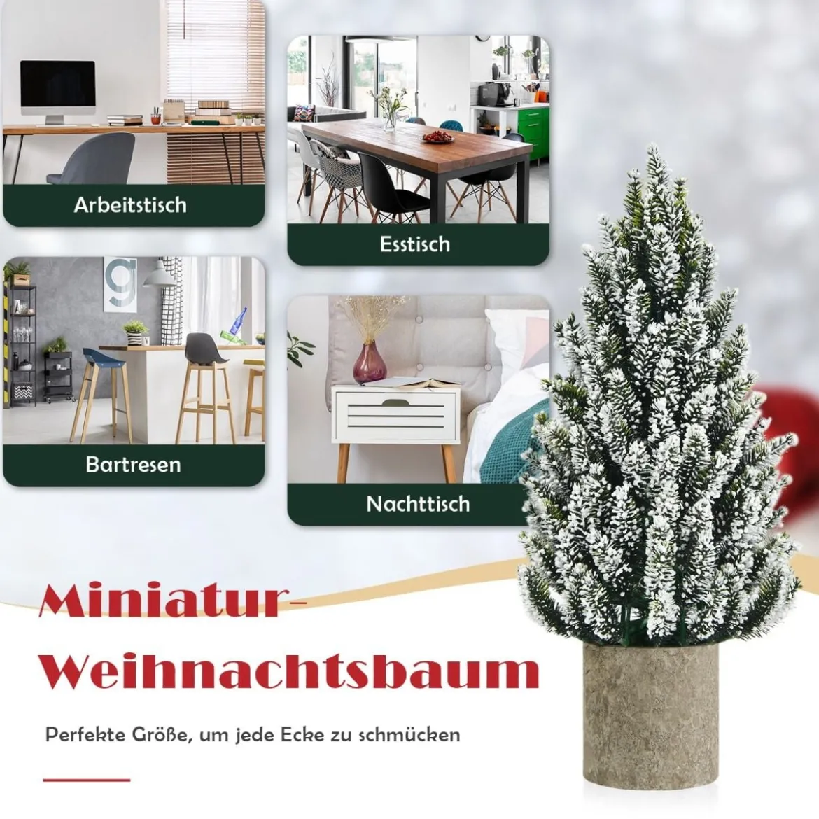 Künstlicher Mini-Weihnachtsbaum 47 cm hoher Mini-Weihnachtsbaum aus PE Grün + Weiß
