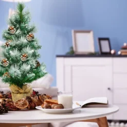 Künstlicher Mini-Weihnachtsbaum aus Schneebedeckter Kiefer mit Kiefernzapfen-Dekoration 60 cm