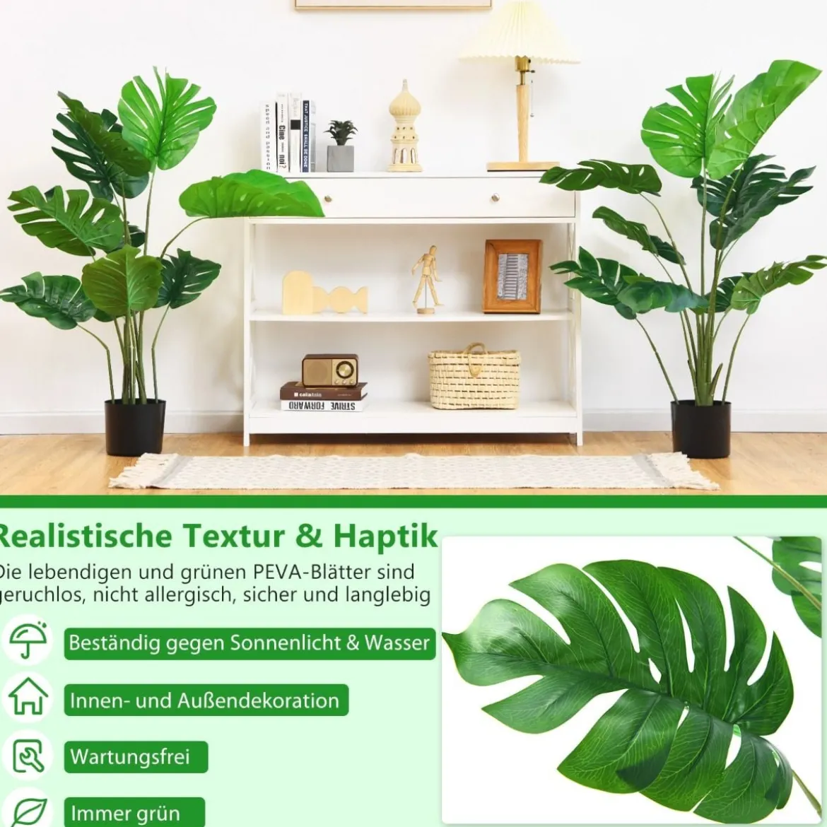 Künstlicher Monstera Deliciosa Baum für drinnen und draußen 121 cm Grün