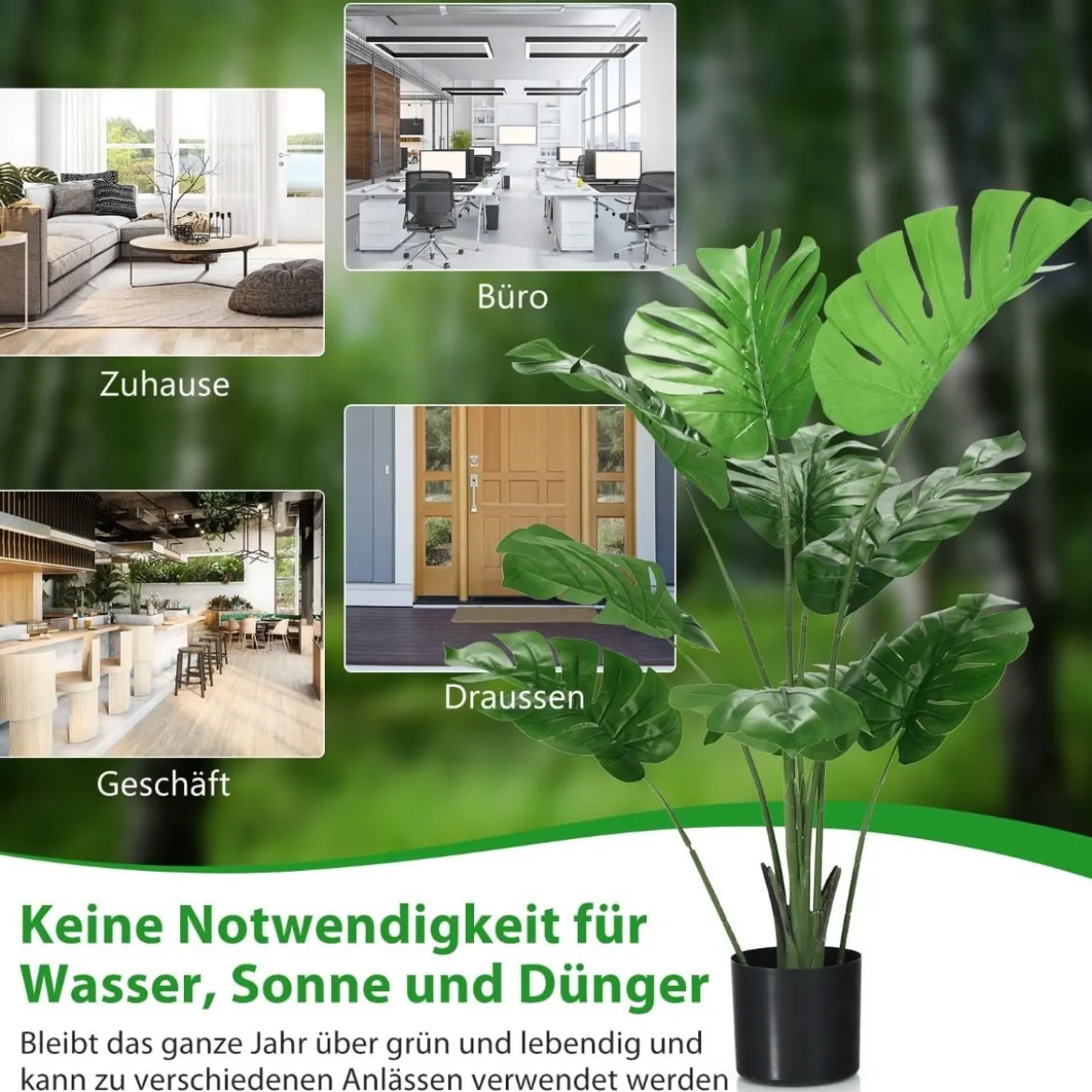 Künstlicher Monstera Deliciosa Baum für drinnen und draußen 121 cm Grün