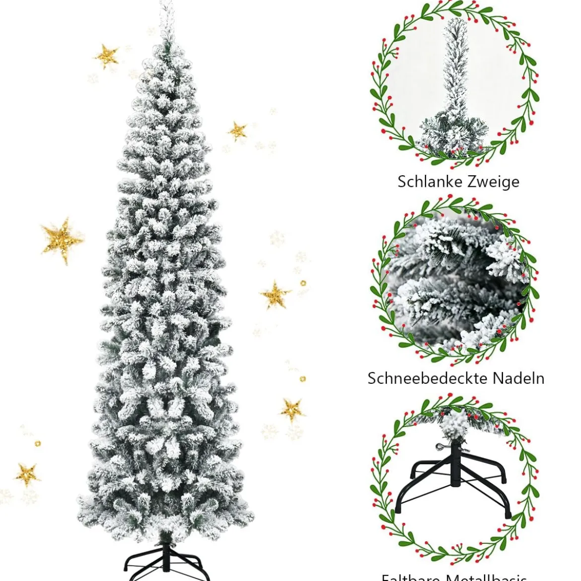 Künstlicher Schneebedeckter Weihnachtsbaum mit 461 Zweigenals 225 cm