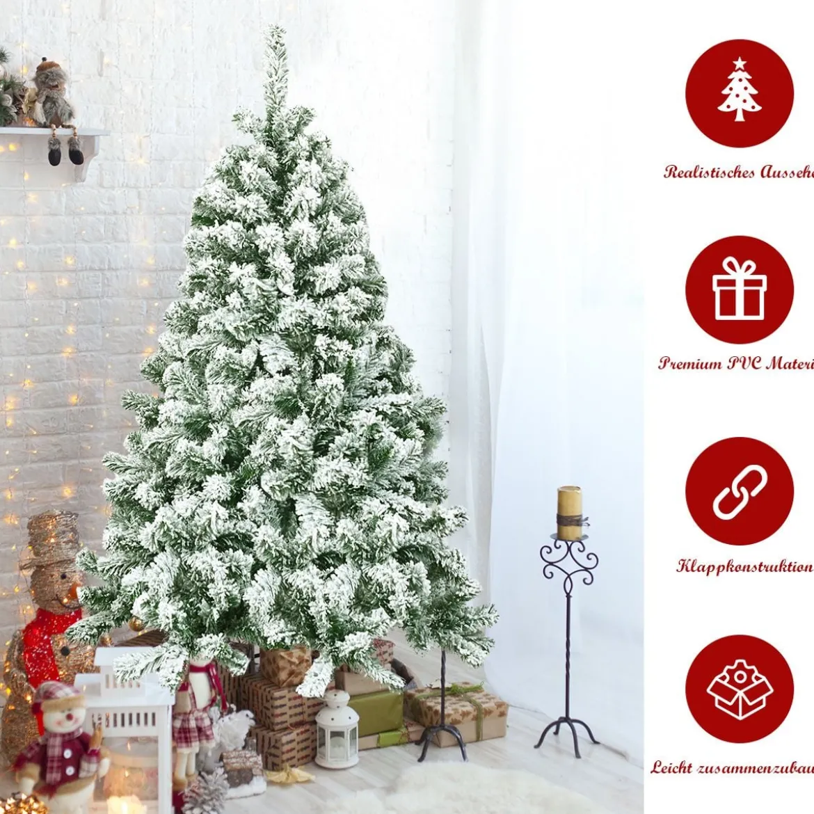 Künstlicher schneebedeckter Weihnachtsbaum mit Metallständer und PVC Nadeln 135 cm
