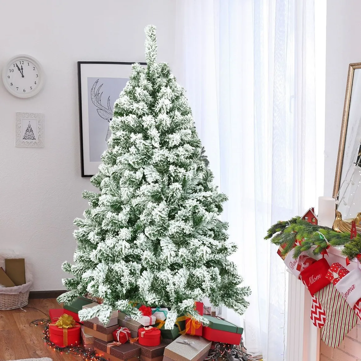 Künstlicher schneebedeckter Weihnachtsbaum mit Metallständer und PVC Nadeln 135 cm