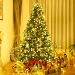 Künstlicher Tannenbaum mit LED-Lichterketten Weihnachtsbaum Christbaum mit Klappsystem und Metallständer 210/225/240 cm Grün