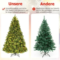 Künstlicher Tannenbaum mit LED-Lichterketten Weihnachtsbaum Christbaum mit Klappsystem und Metallständer 210/225/240 cm Grün