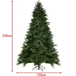 Künstlicher Tannenbaum mit LED-Lichterketten Weihnachtsbaum Christbaum mit Klappsystem und Metallständer 210/225/240 cm Grün