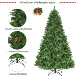 Künstlicher Tannenbaum mit LED-Lichterketten Weihnachtsbaum Christbaum mit Klappsystem und Metallständer 210/225/240 cm Grün