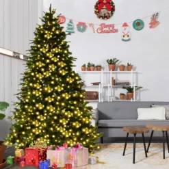 Künstlicher Tannenbaum mit LED-Lichterketten Weihnachtsbaum Christbaum mit Klappsystem und Metallständer 210/225/240 cm Grün